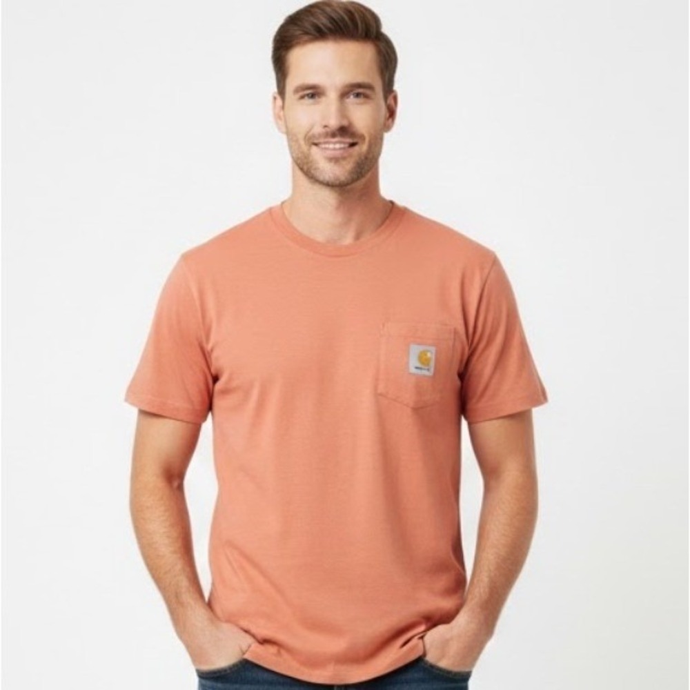 Carhartt Mens M Tee Loose Fit Orange Short Sleeve Pocket T Shirt Workwear Casual